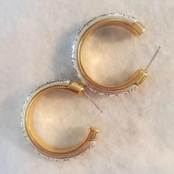 Brighton Venezia Two-Tone Gold and Silver Engraved Hoop Earrings - Picture 3 of 6